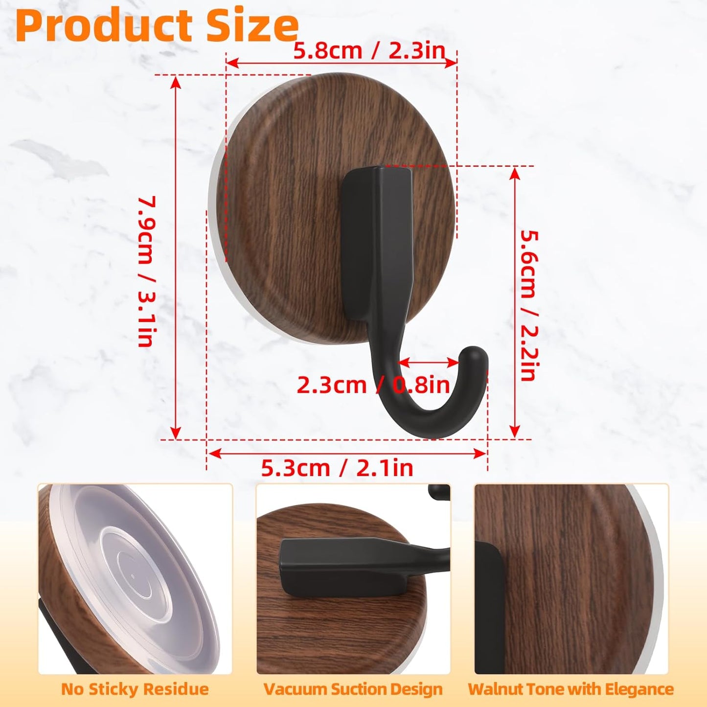 Walnut Wreath Hanger - Upgraded Suction Cup Hook for Doors & Windows | 2 Pack for All Seasons