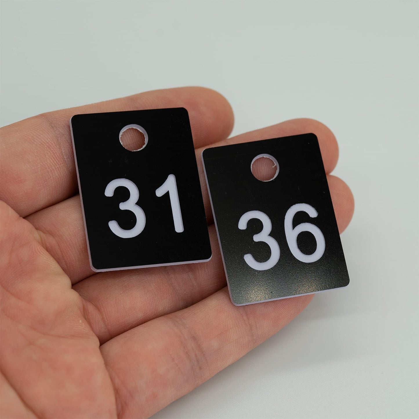 StayMax ABS Plastic Numbered Key Tags Rectangle ID Tag Number Disc with Hole (1-50, Black)