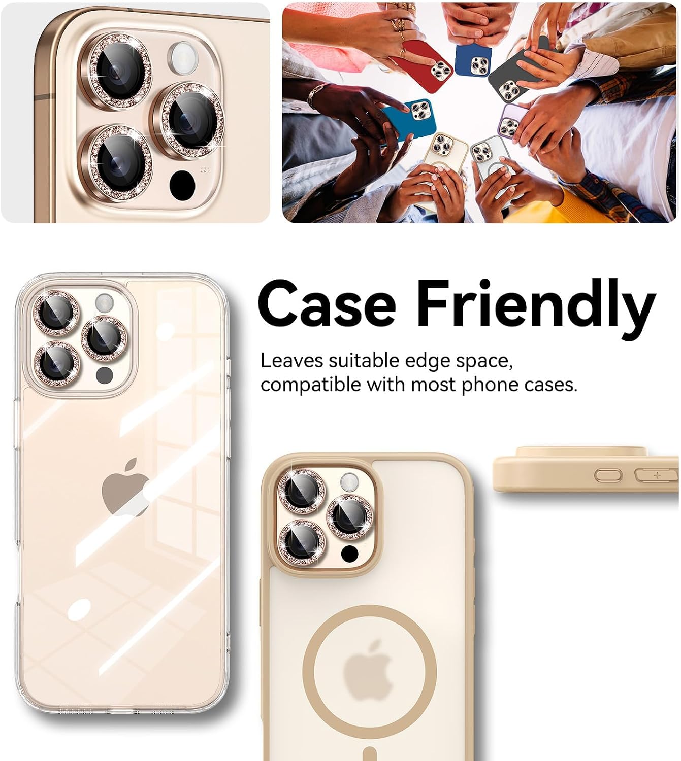 16 16 Matekxy for iPhone Pro/iPhone Pro Max Camera Lens Protector Glitter, Anti-Scratch Bling Ring Cover, Cute Girly