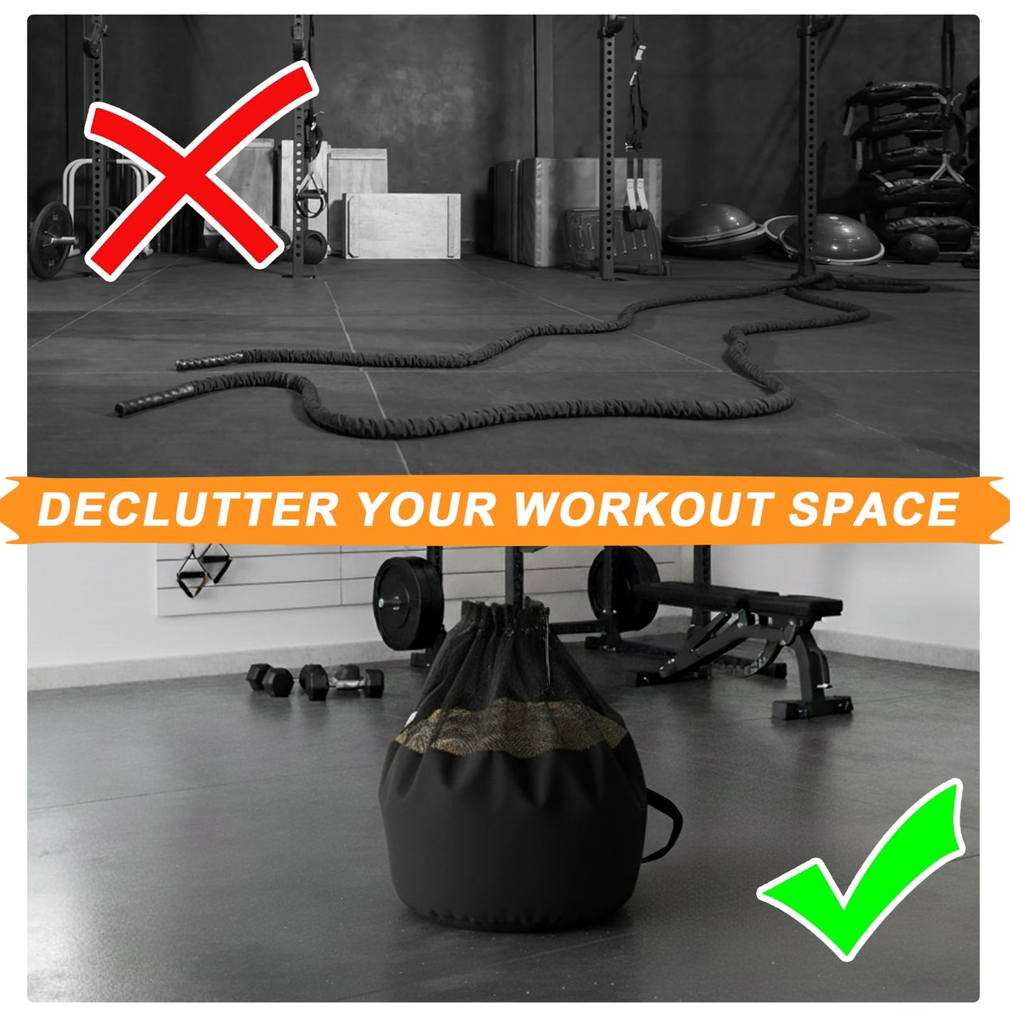 J Bryant Extra Large Battle Rope Storage Bag – Heavy-Duty Carry Sack for Training Ropes, Jump Ropes & Gym Accessories (Black)