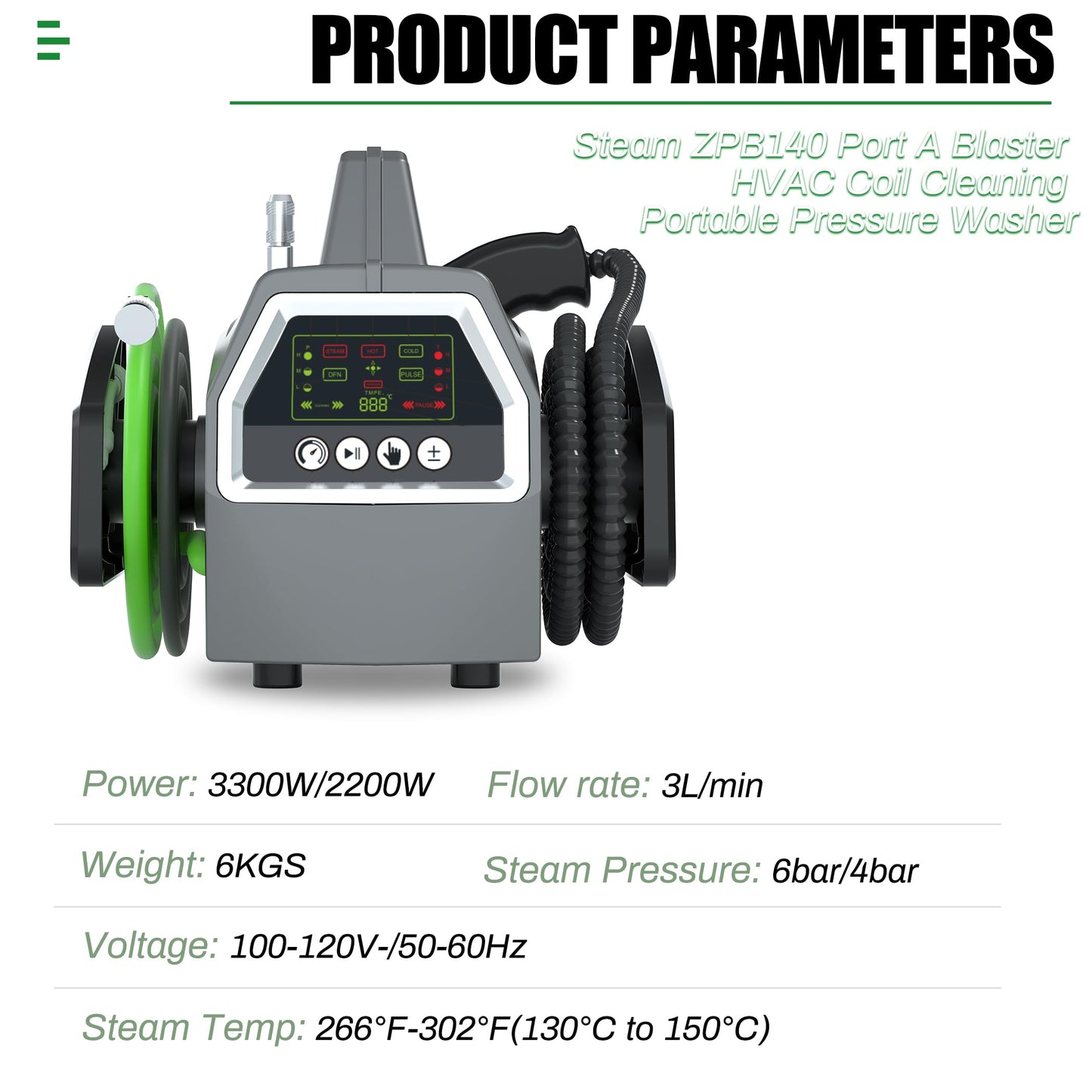 3300W High Pressure Steam Cleaner, ZPB140 Port A Blaster HVAC Coil Cleaning, High Temp Air Conditioning Steam Cleaning Machine, Heavy Duty Portable Steamer for HVAC, Car Detailing, Floor, Upholstery