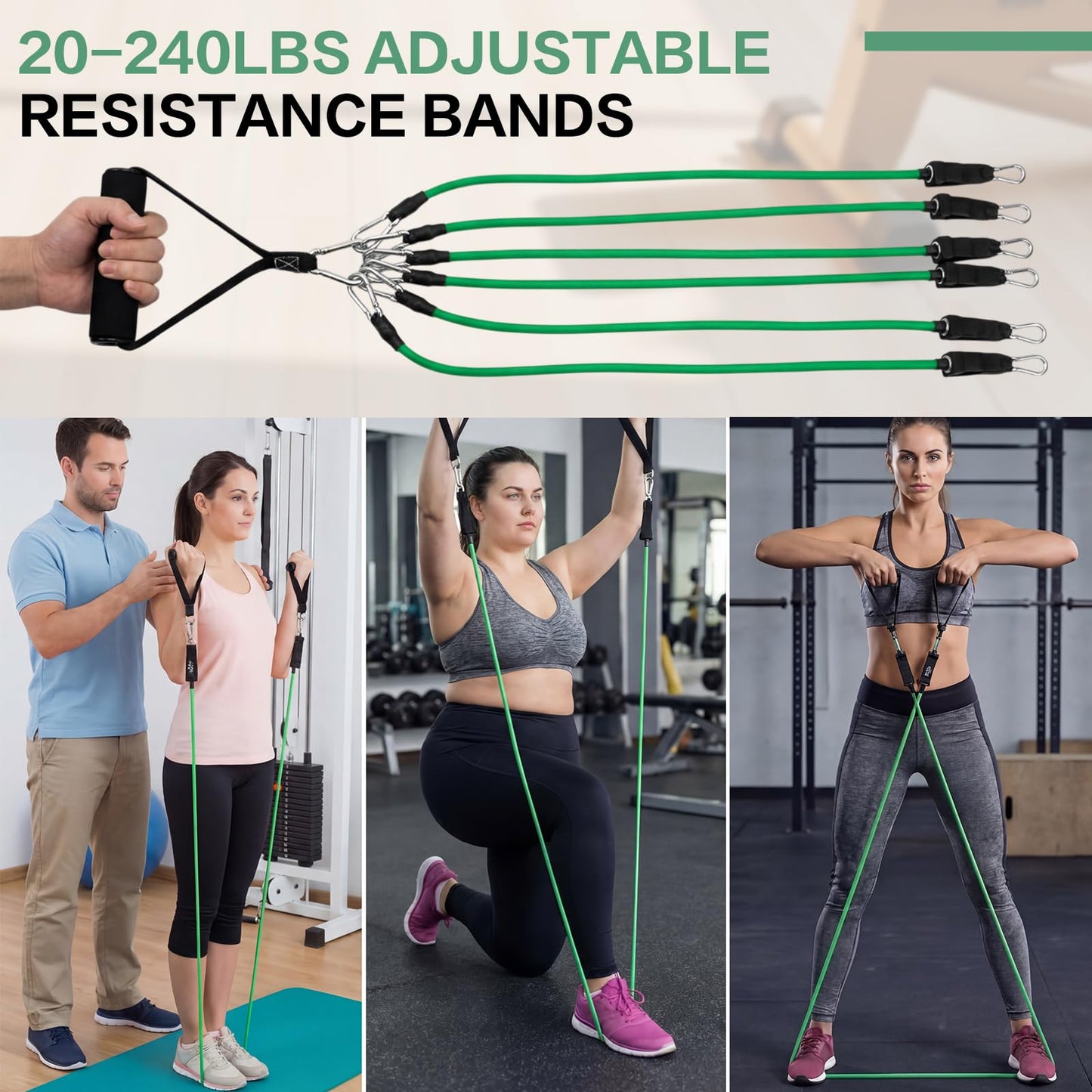 Glimin 12 Pcs Resistance Bands Set, Weight Stretch Exercise Workout Bands, Latex Elastic Straps for Men Women Working Out, Strength Training, Home Fitness(Green,20 Lbs)
