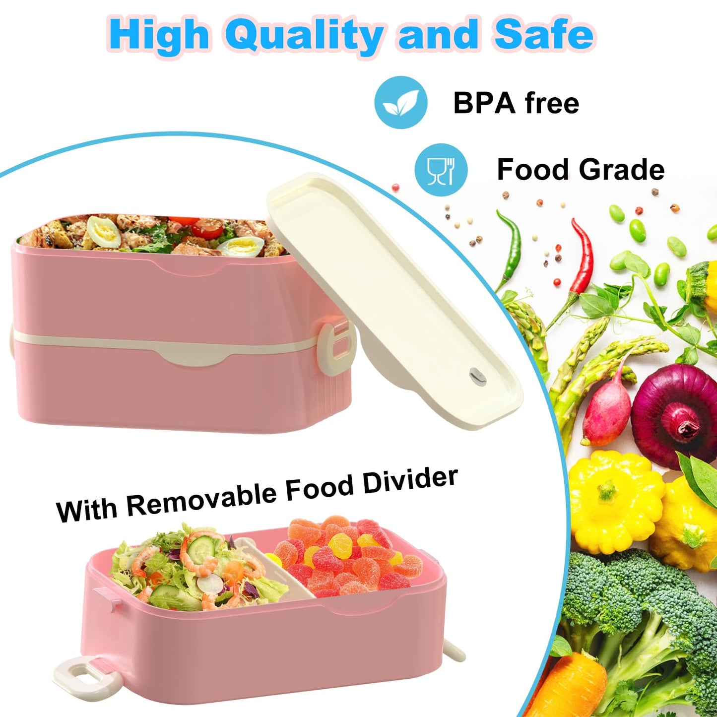 Kenuket Bento Box Adult Lunch Box, Stackable 3 Layers Large Capacity Lunch Containers, Microwave and Dishwasher Safe Food Grade Containers with Utensils, Dividers and Sauce Boxes for Men, Women, Kids