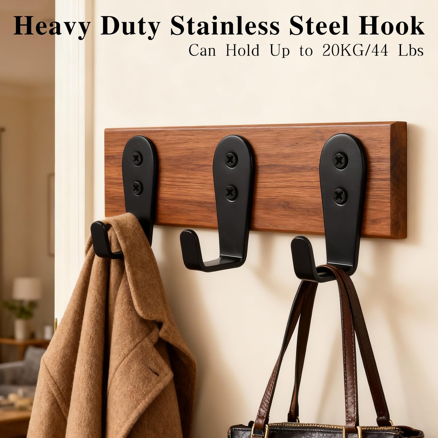 IBERDE Stainless Steel Hooks for Hanging, Heavy Duty Hook, Wall Hooks Key Holder Wall Mount Hanger Coat Hook Garage Storage Screw Utility Hooks, 8 Pack (Black)