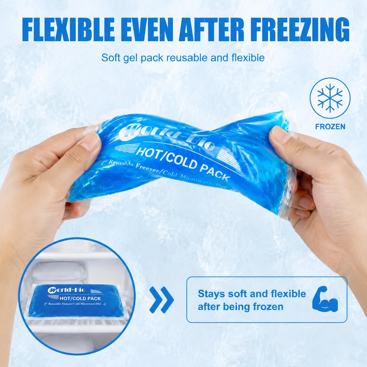 Soft Gel Ice Pack for Injuries Reusable, Flexible Hot Cold Pack for Forehead Neck Head Knee Ankle Wrist Elbow, Medical Cold Pack for First Aid, Migraines (12'' X 4.7''- 1 Ice Pack & Wrap)