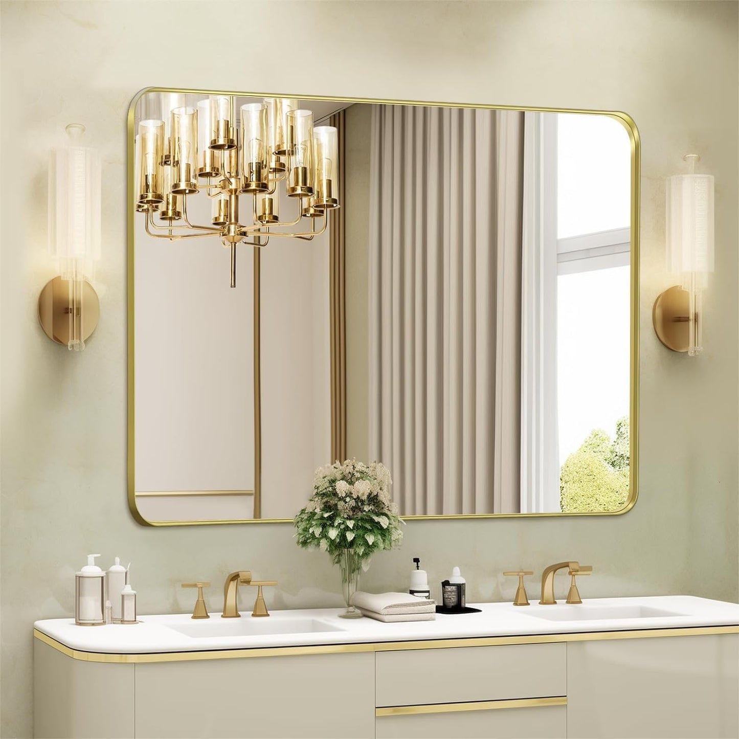 MIRTHIE Gold Bathroom Vanity Mirror for Wall, 24x36 Inch Rectangle Framed Wall Mounted Mirrors, Hangs Horizontally or Vertically