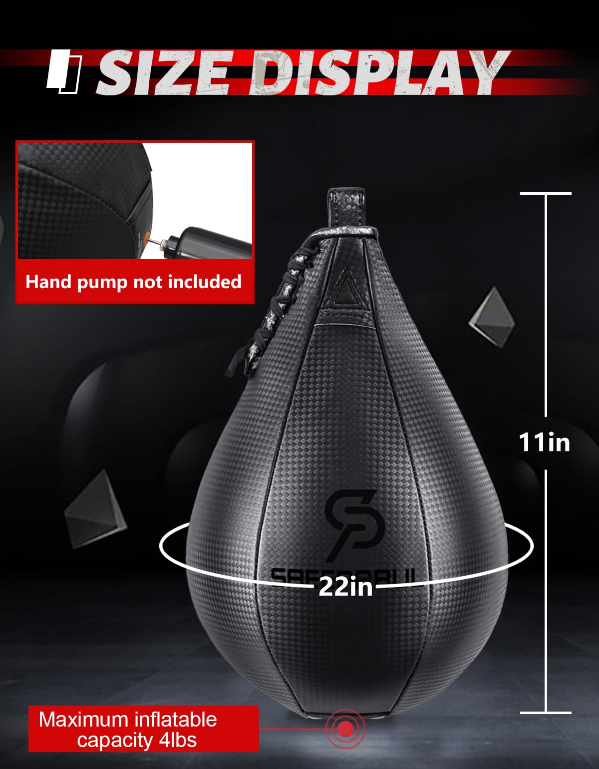 SAEEPABUL Speed Bag,Speed Bag for Boxing,PU Leather Reflex Training Pear Shaped Punching Bag,Fast Reaction Skills Development Perfect for Kids Teens Adults Boxing Coaches Black