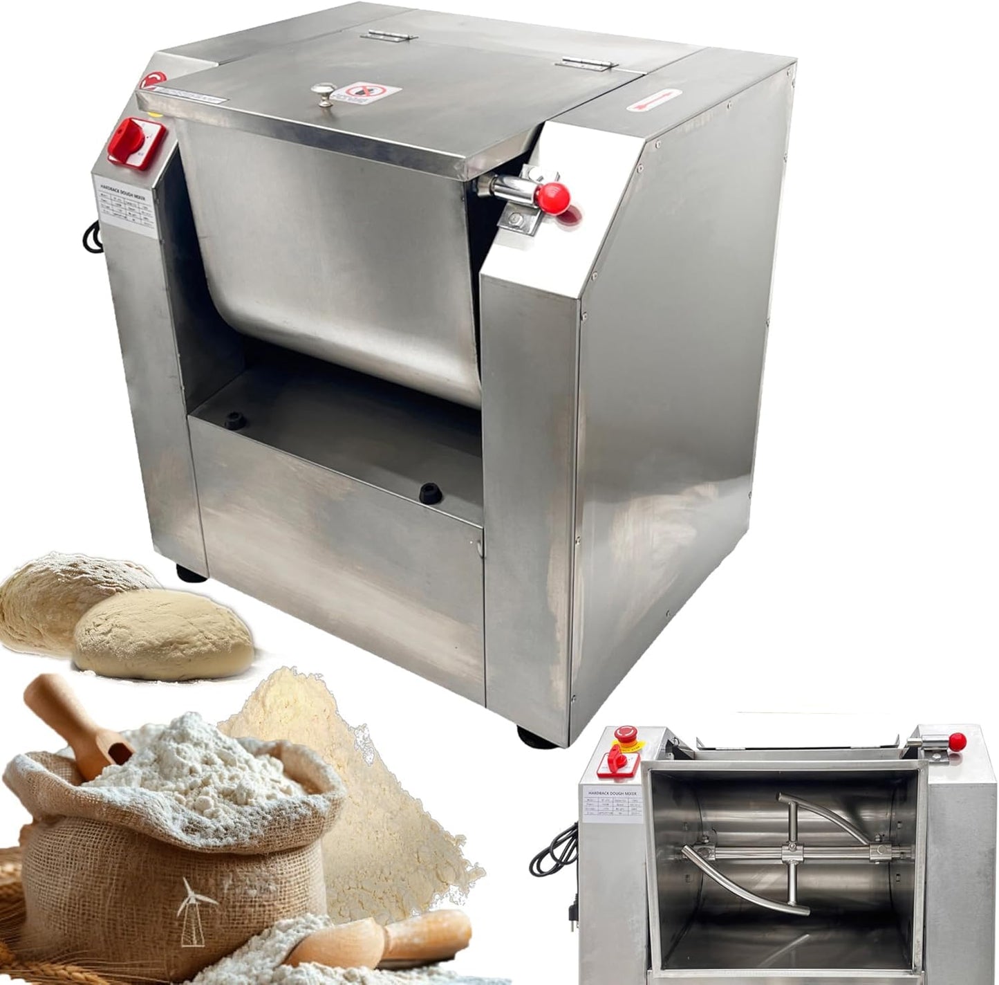 IntXanth 2200W Commercial Dough Mixer Electric Food Mixer, 50lbs Kneading Capacity Flour Mixer, Heavy Duty Vegetable Meat Blender for Restaurant