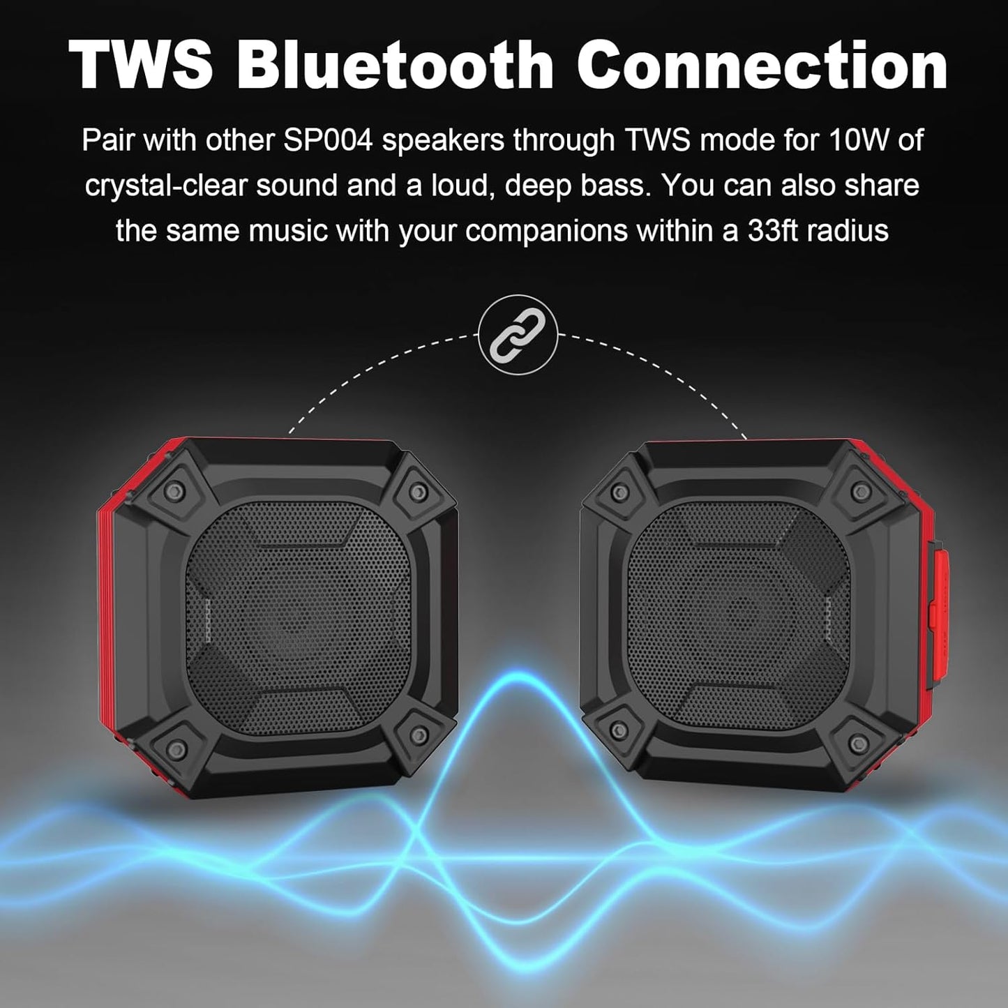 Qozybuds 5.4 45H IPX6 Bluetooth Jobsite Speaker with Magnet and Hook, Working Time Waterproof Speaker Plays Audio