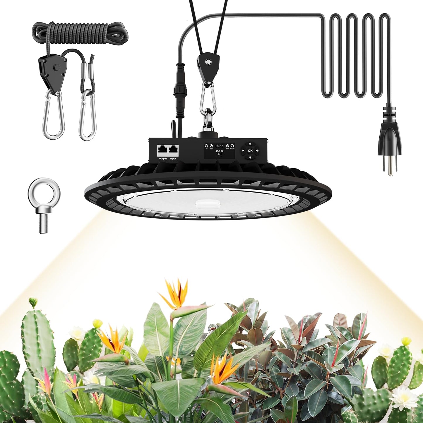 AJABotanics Hanging Grow Light for Indoor Plants, Full Spectrum LED, 200W High PPFD, Dimmable with Timer & Daisy Chain, IP65 Waterproof Grow Light, for Seed Starting, Vegetative, Bloom & Fruiting