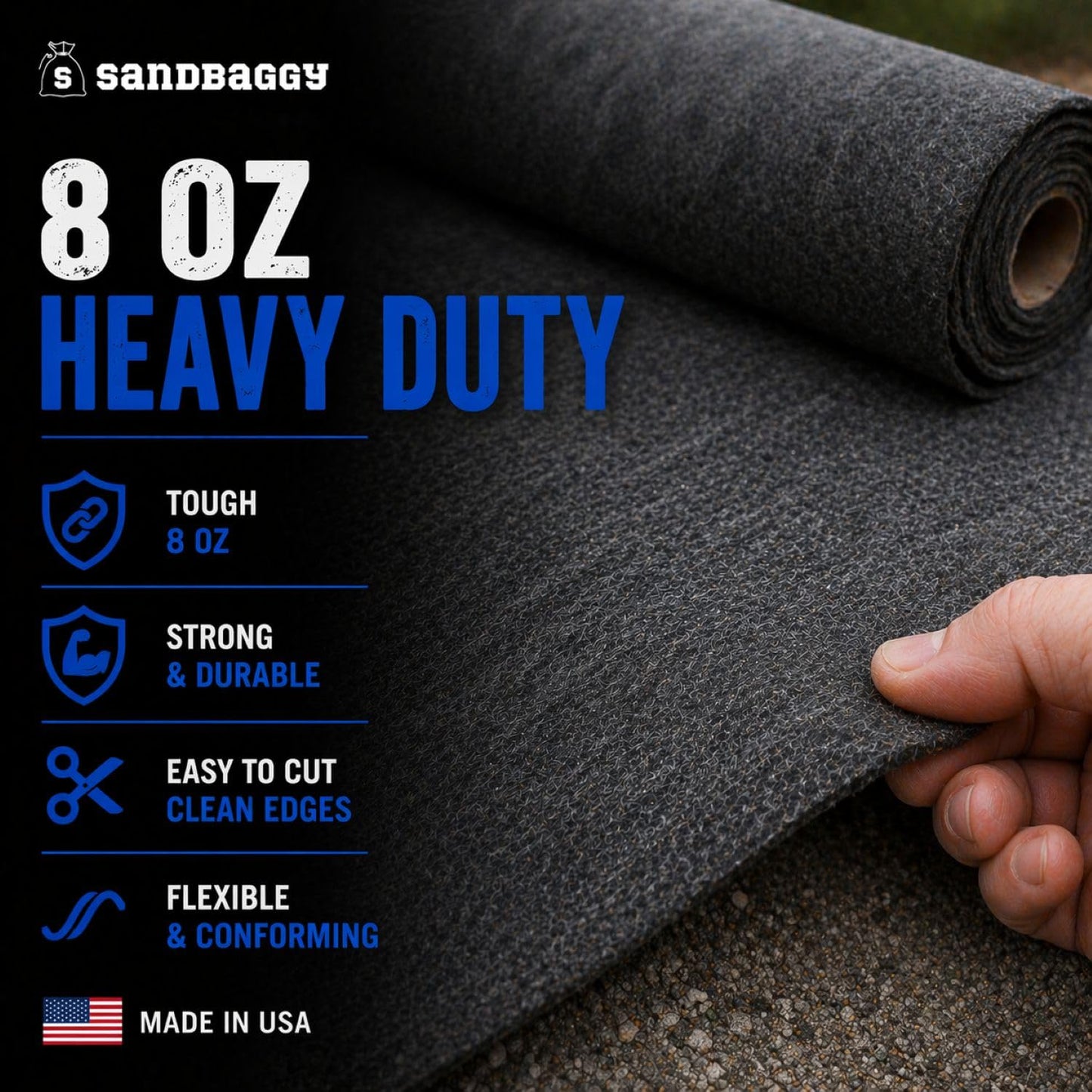 Sandbaggy Retaining Wall Fabric | Non-Woven Geotextile Filter Fabric (8 oz) – Drainage Fabric for Behind Retaining Walls & Landscape Use – USA Made (3 ft x 100 ft Roll)