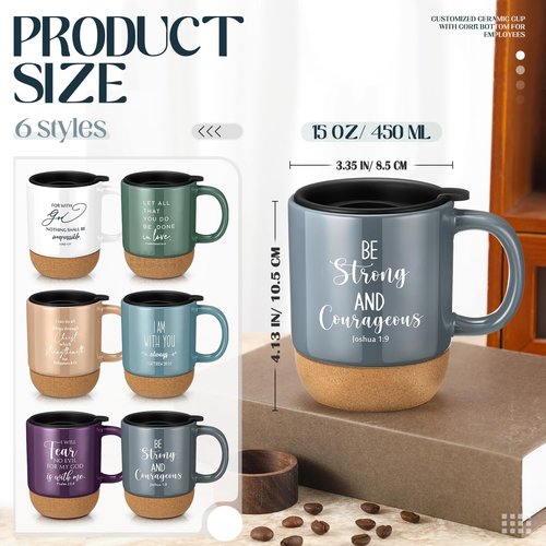 FillTouch 6 Pcs Mothers Day Christian Gifts Mug Bulk 15 oz Religious Cups Cork Bottom Coffee Mugs with Verses Inspirational Gifts for Women Men Bible Study Group Member Church Favors