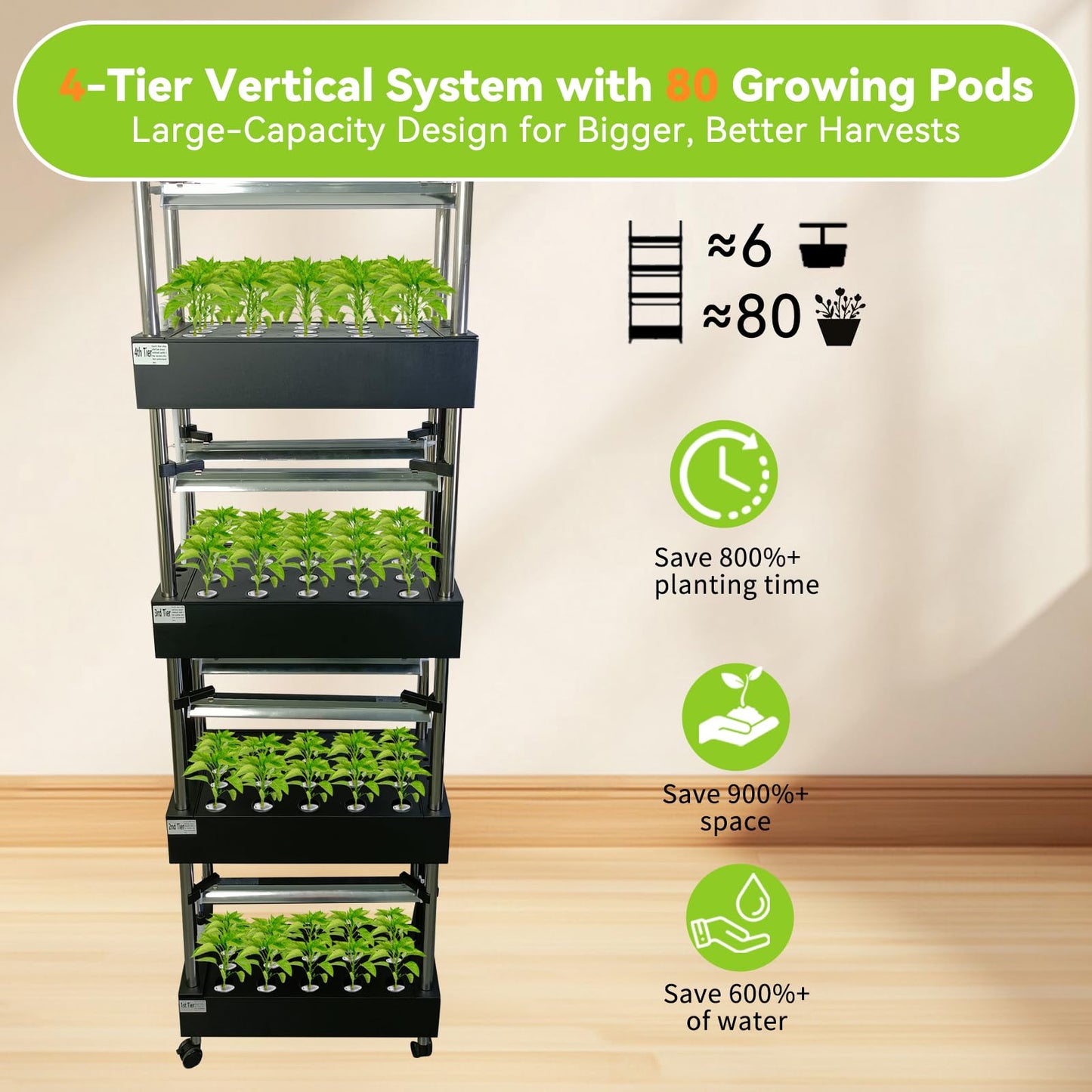 Indoor hydroponics Growing System, Large Vertical Hydroponic Garden with Smart Full-Spectrum Grow Lights, Auto Circulating Water, Mobile Indoor Gardening System for Herbs, Vegetables & Fruits