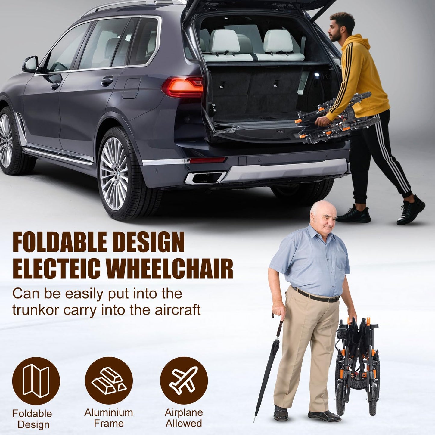 20" Seat Width Electric Wheelchairs for Adults,Power Motorized Foldable Wheelchairs for Seniors Support 350 LBS,25 Miles Range,Airline Approval & 500W Motors All-Terrain Motorized Wheelchair