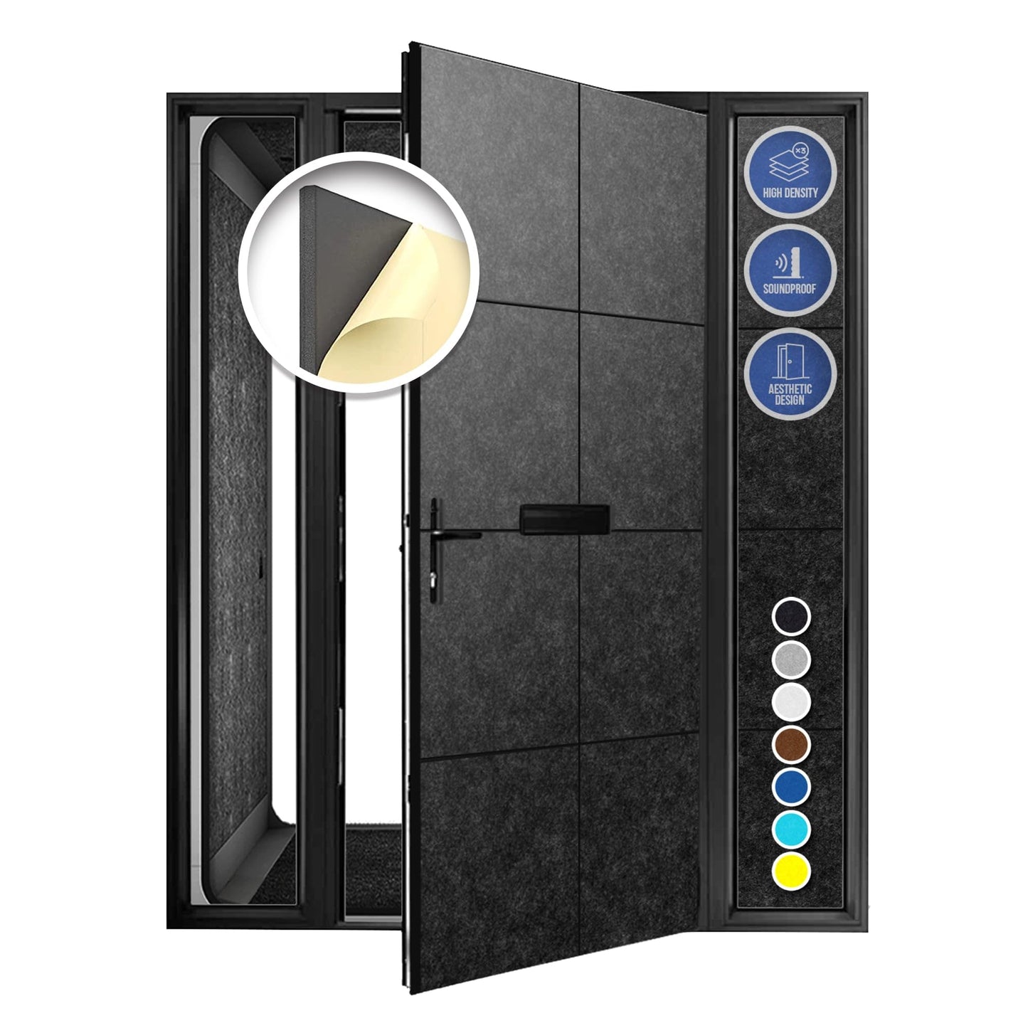 Arrowzoom Soundproof Door Kit PRO - 20pcs Black, High-Density Foam, Self-Adhesive, Sound Absorbing Panels 40dB Noise Reduction, 12x12x0.78in Sound Proof Panels for Door 1244