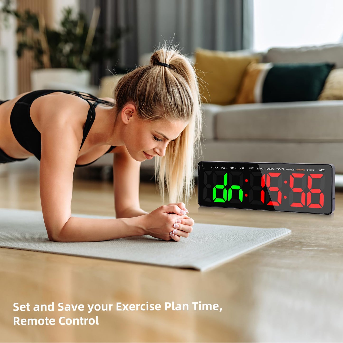 AnExer Gym Timer Clock for Gym with Remote, 16.5" LED Workout Colck Count Down/Up Clock for Fitness, 12/24H Digital Wall Clock, Portable Home Accessories