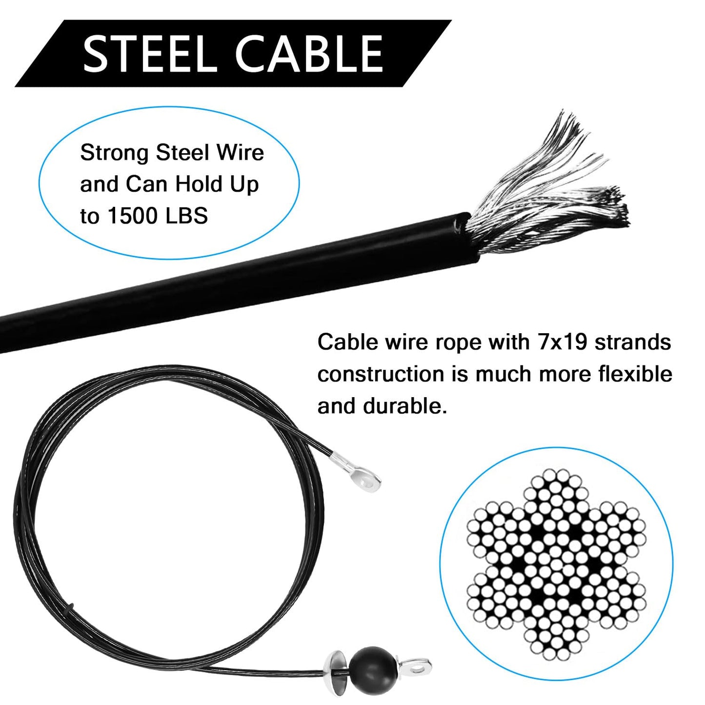 Taeku Fitness Pulley Cable, Heavy-Duty 6mm Steel Wire Rope for Home Gym, Adjustable Replacement Cable for Weightlifting, LAT Pulldown, and Cable Machine Accessories (78in)