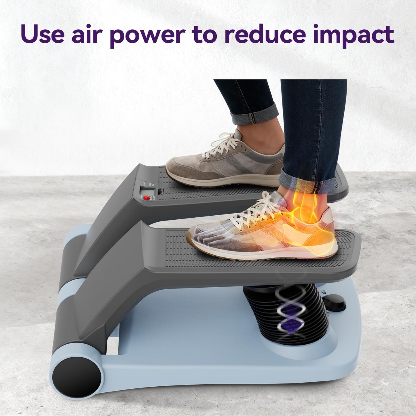 Air Stepper Exercise Machine with Resistance Bands, Stair Stepper with LCD Monitor, Adjustable Resistance Cardio Trainer for Home Workout, Compact Fitness Equipment, 300 lbs Weight Capacity (Blue)