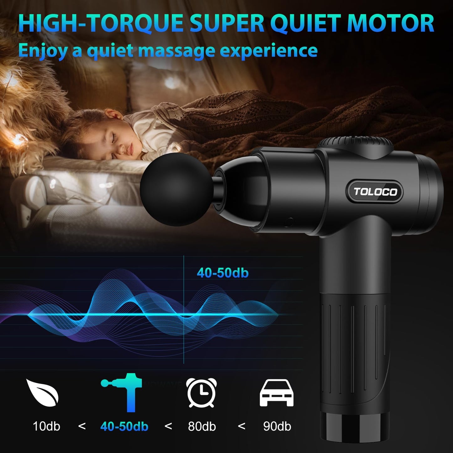TOLOCO Massage Gun, Deep Tissue Back Massage for Athletes for Pain Relief, Percussion Massager with 10 Massages Heads & Silent Brushless Motor, Mothers Day Gifts, Black