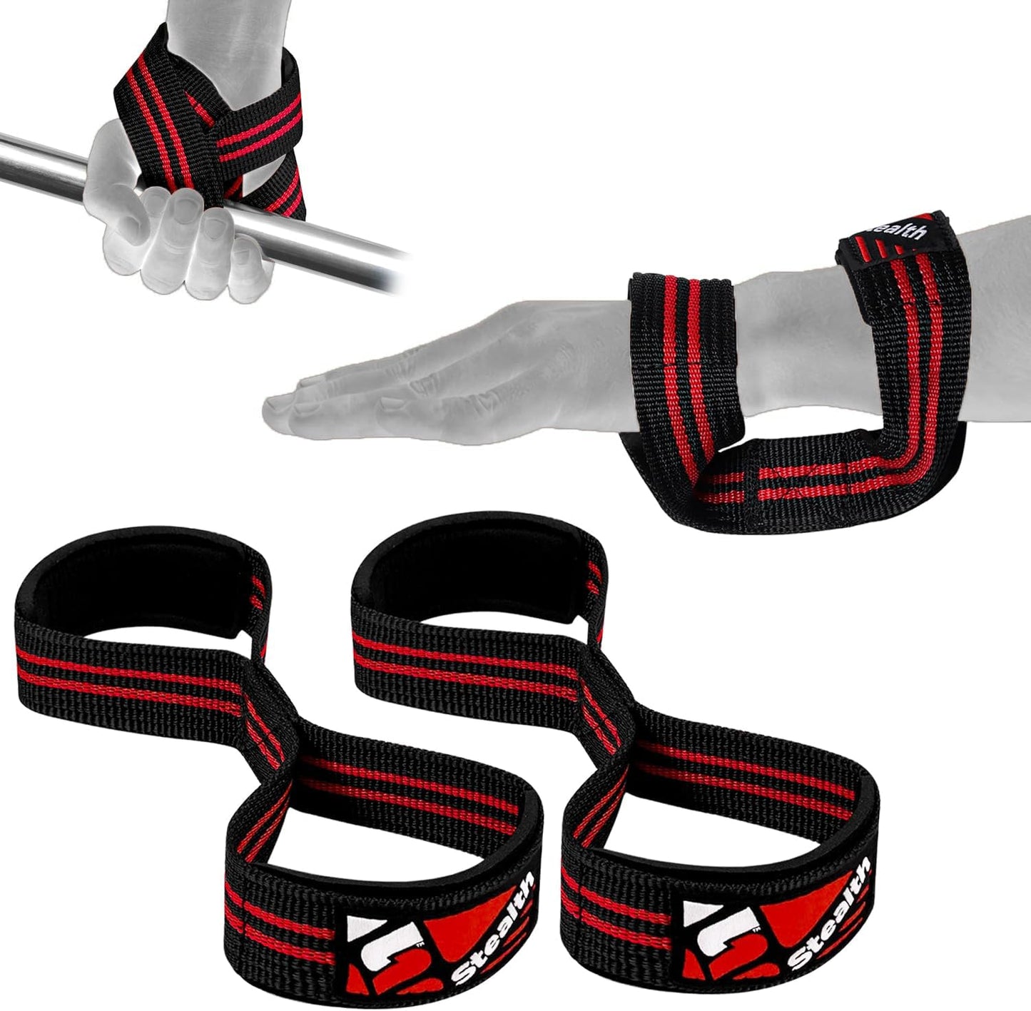 Stealth Sports Figure 8 Weight Lifting Straps – Anti-Slip Padded Cuffs for Wrist Support – Premium Nylon Lifting Straps for Deadlifts, Powerlifting, Bodybuilding – Hand Bar Grip Gym Workout Men Women