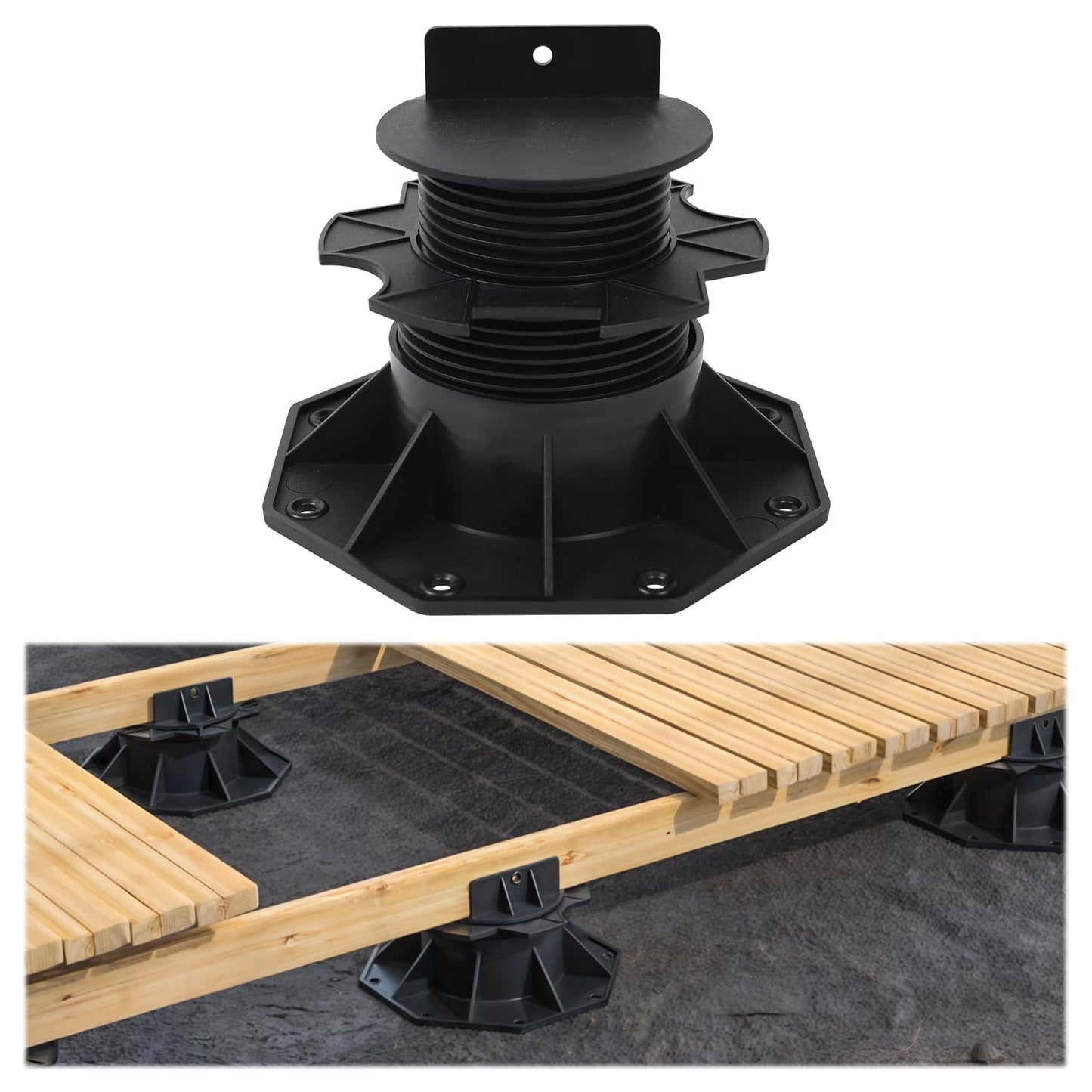 Muzata 10Pack Raising from 2.4" to 5.5" Adjustable Deck Support Pedestal Paver Flooring Joist Unilateral Keel Deck Support Base M065