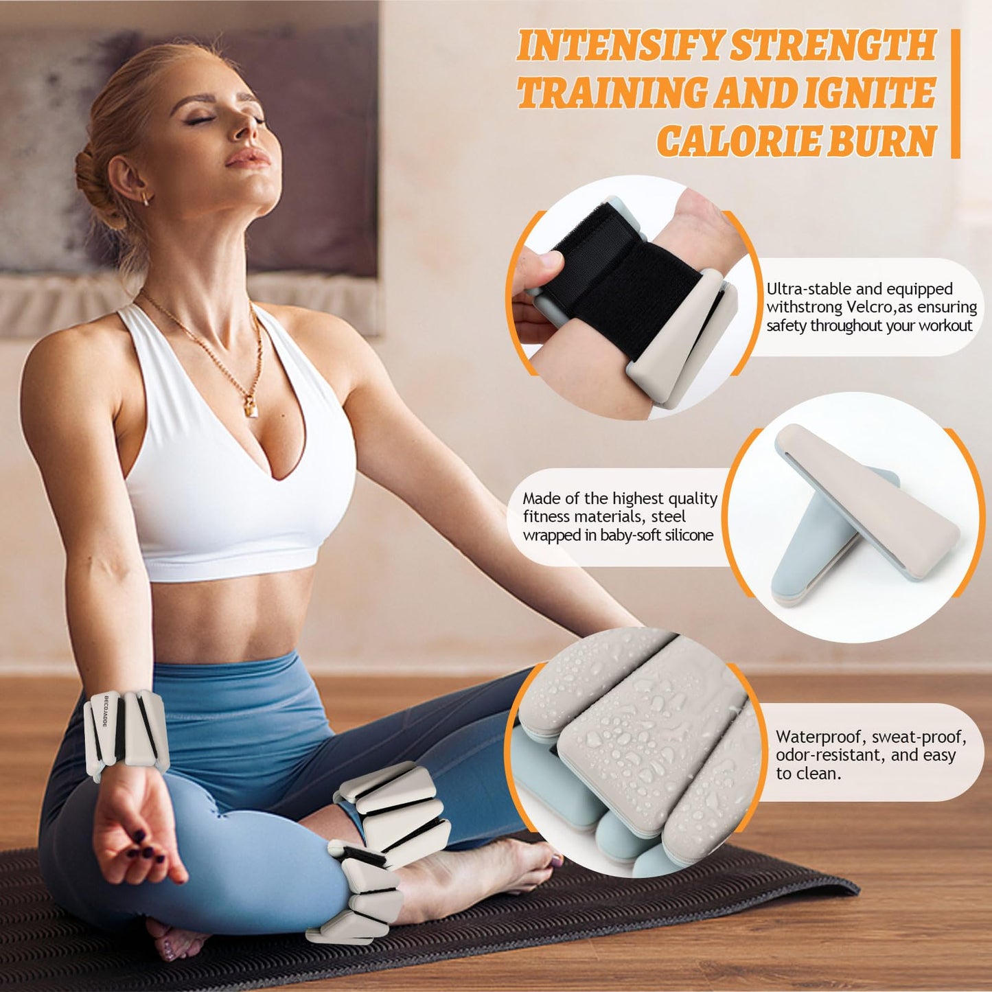 BECOJADDE Ankle Weights Set of 2 (2 lb Each) Adjustable Wrist Weights for Women Men Wearable Arm Leg Weight for Pilates, Running, Walking, Workout, Yoga, Pewter Beige