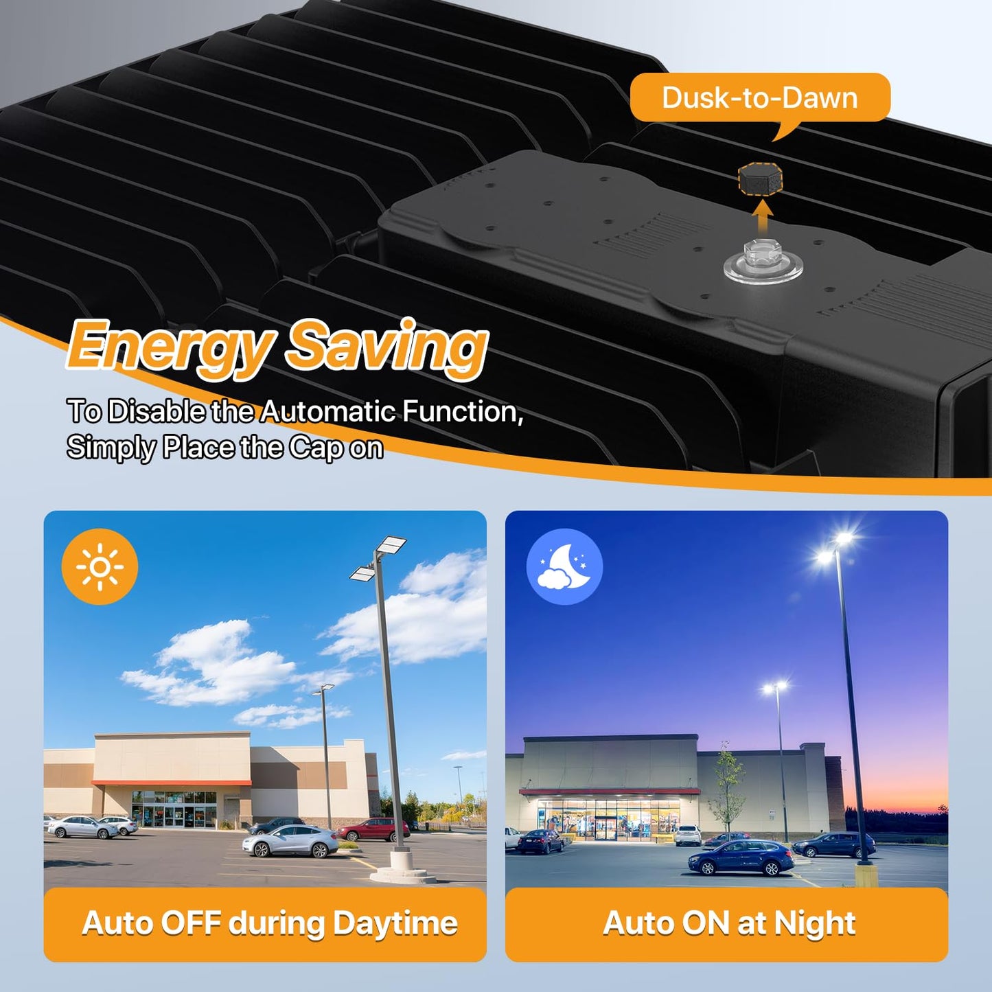 DEMILARE 300W LED Parking Lot Light Arm Mount with Dusk to Dawn Photocell 110V/120V Flood Lights 5000K Street Pole Light IP65 Waterproof Commercial Lighting for Parking Lot, Stadium, Driveways 2PACK