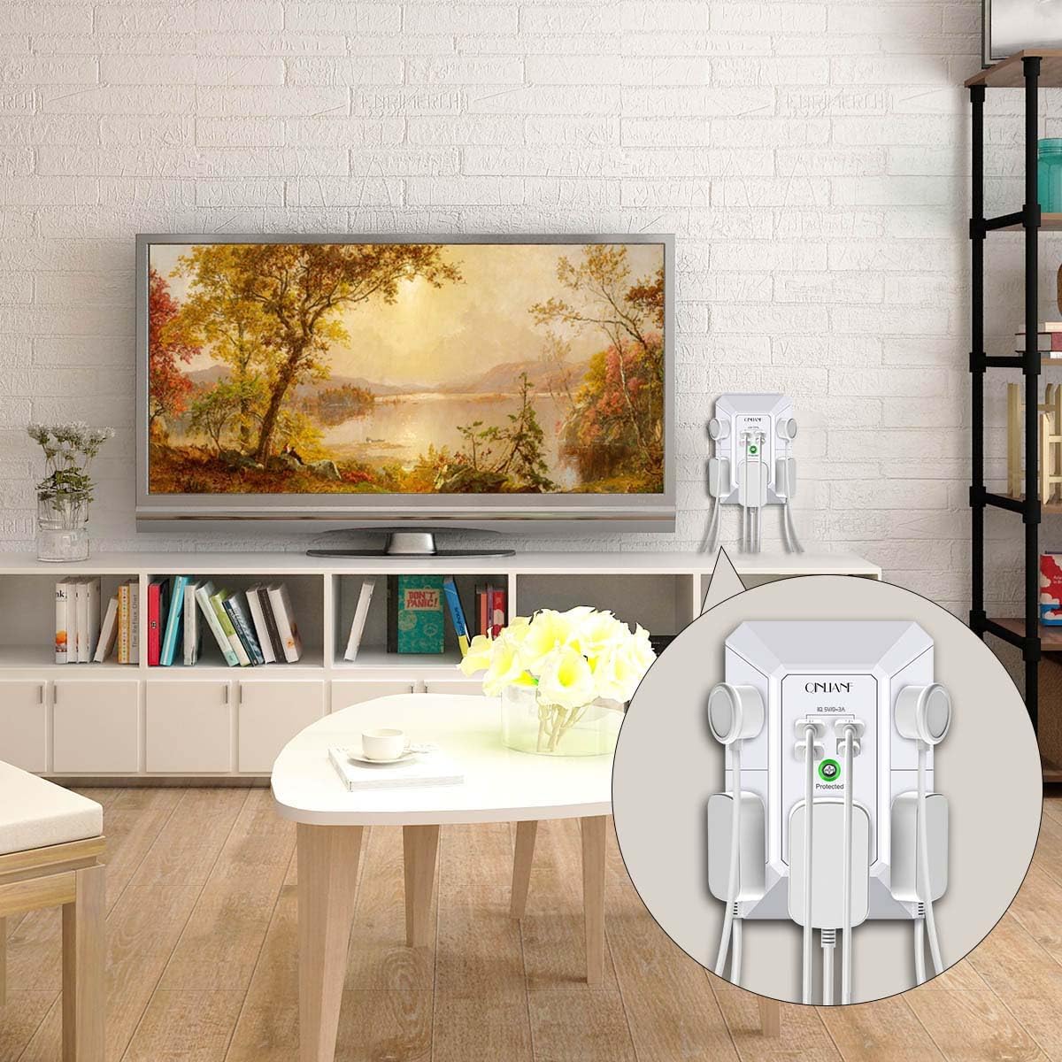 QINLIANF Wall Charger - 5 Outlet Surge Protector with 4 USB Ports | 3-Sided 1680J Power Strip for Home & Office