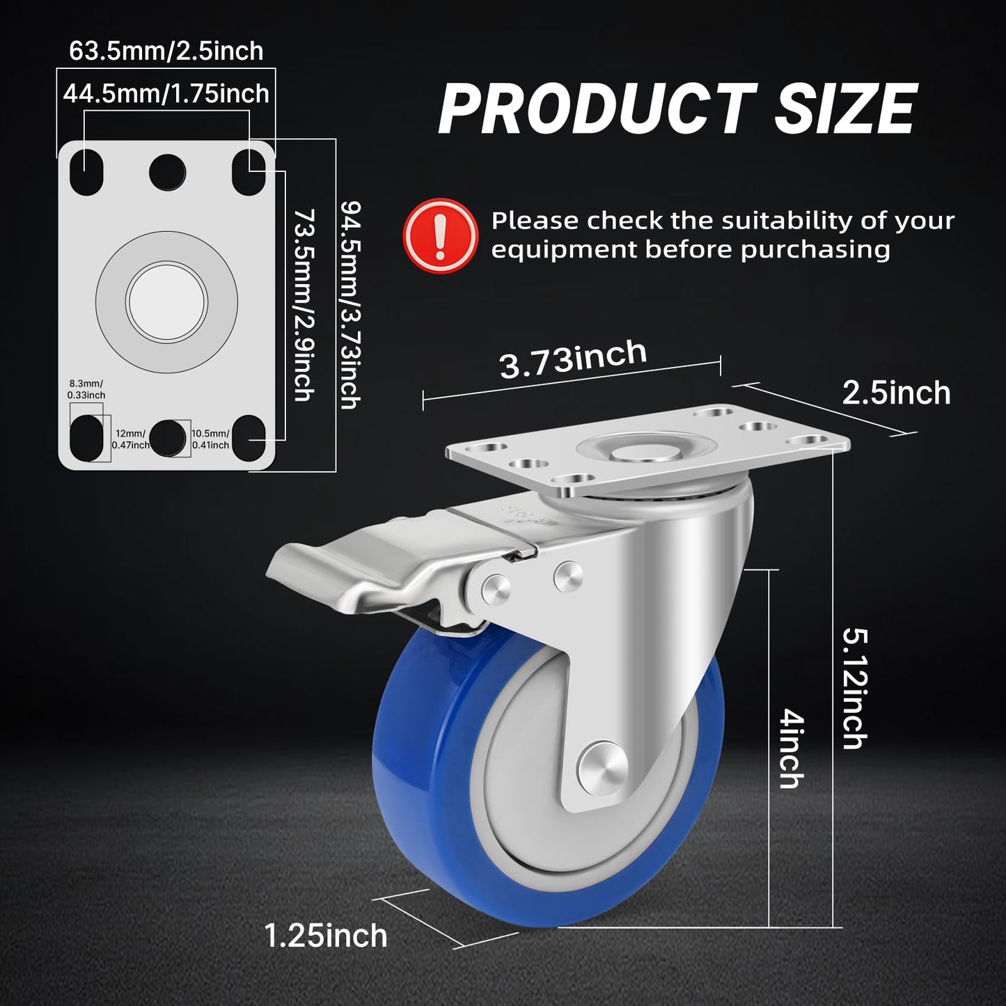 Nefish Stainless Steel 4 Inch Caster Wheels with Brake,304 Heavy Duty Stainless Casters Set of 4,Rust-Proof Industrial Castor for Furniture,Labs,Hospitals,Restaurants,Industrial Manufacturing