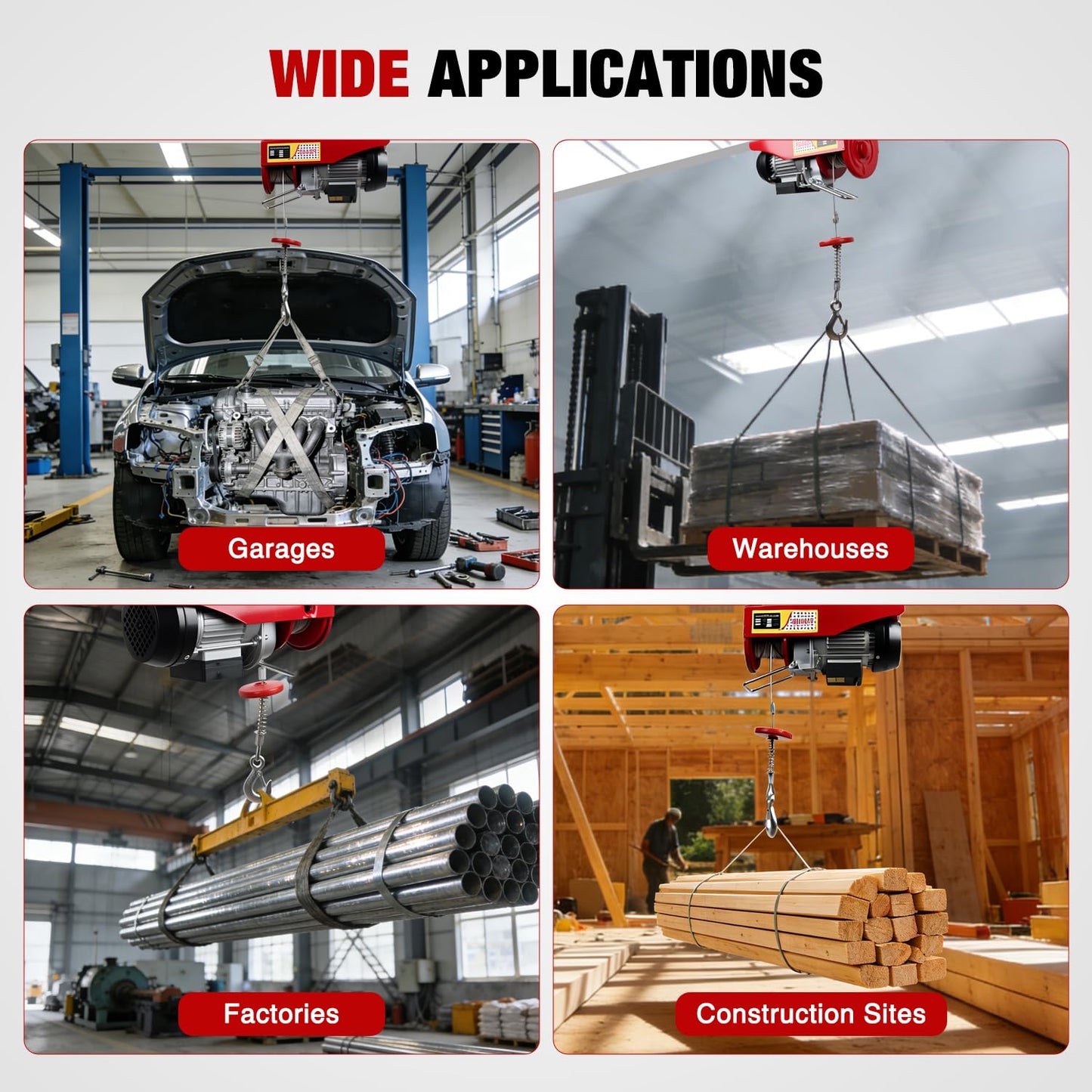 Nilight Electric Hoist 110V Electric Winch with Wired Remote, 440LBS Hoist Lift Single/Double Slings 39FT Lifting Height Material Handling Tool w Emergency Stop for Garage Warehouses Factories Attic