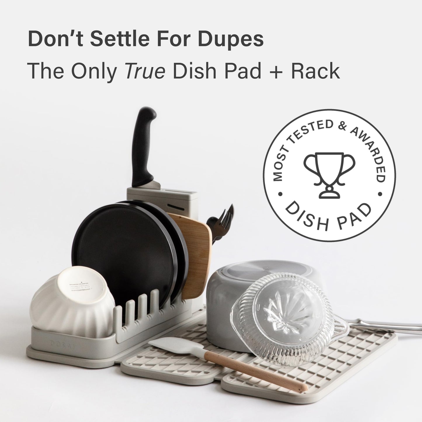 Dorai Home Collapsible Dish Drying Rack with Stone Dish Pad - Kitchen Counter Set with Diatomaceous Earth Stone Dish Mat for Quick Drying - Space-Saving Design - Original 19.9"x15.2", Sandstone
