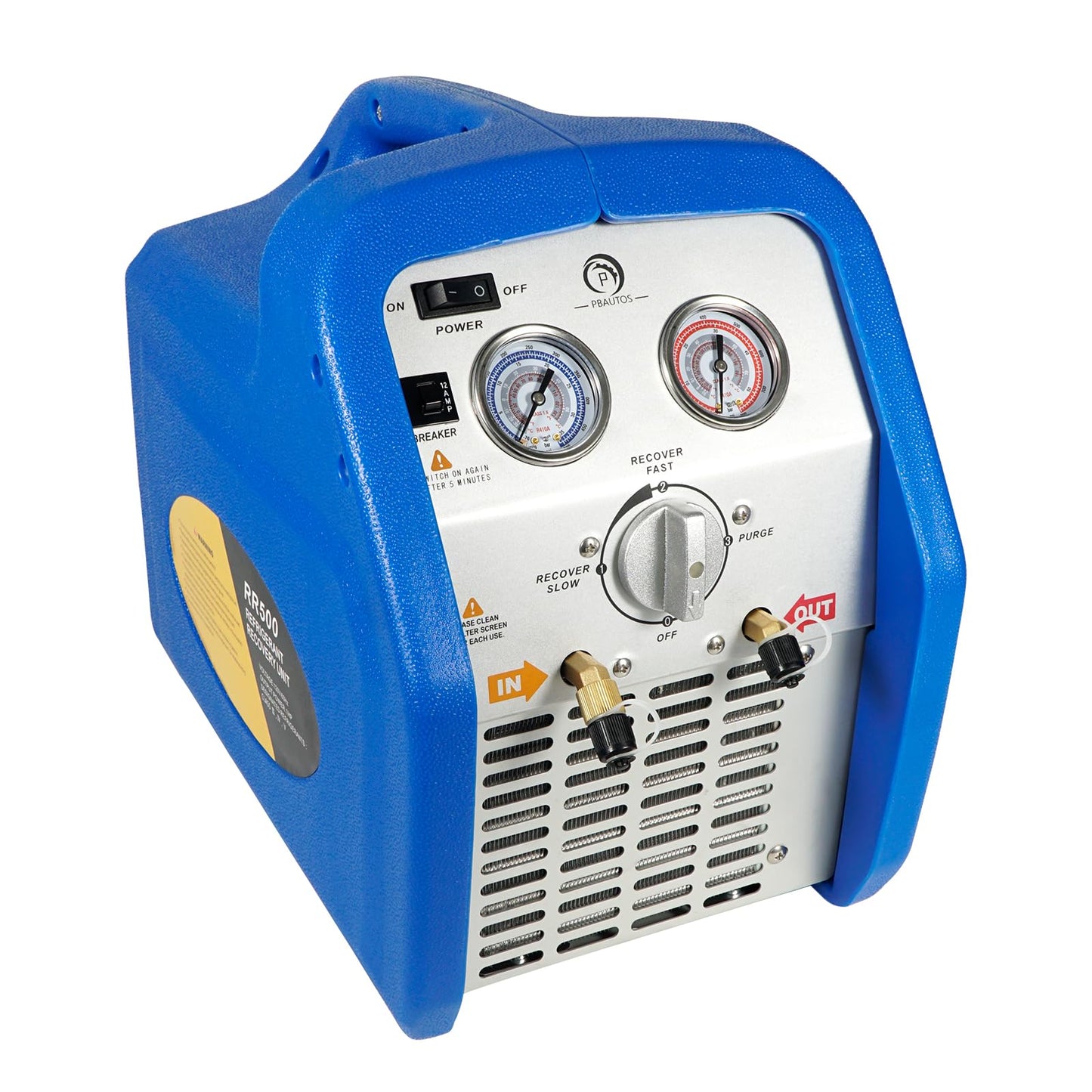 P PBAUTOS 1HP Dual Cylinder Refrigerant Recovery Machine, 110V-120V 60Hz Portable Oil-less Freon Recycling Unit for Both Liquid and Vapor Refrigerant, for Automotive A/C System, Household HVAC System