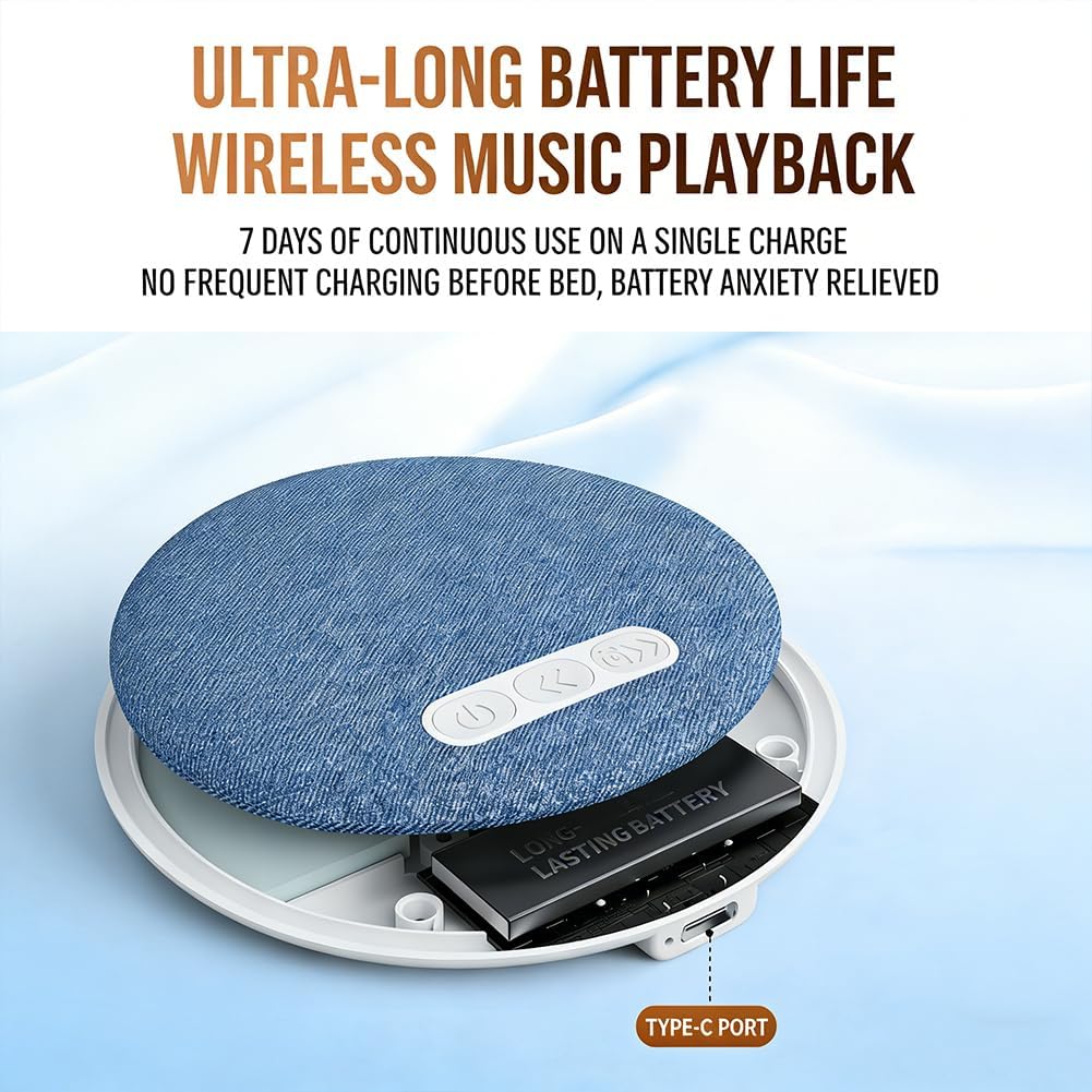 Generic 5.4 Bluetooth Pillow Speaker for Sleeping Ultra Slim Blue-Tooth Bedside Speaker for Side Sleepers with White