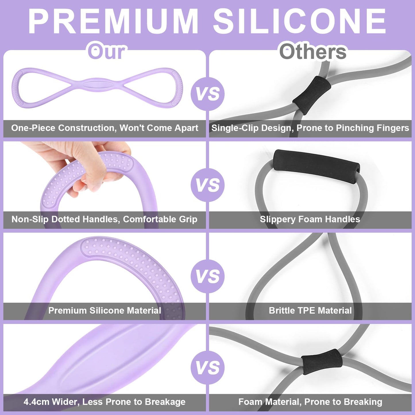 PolaZIA Figure 8 Resistance Band: Resistance Bands with Handles for Working Out - 8 Shaped Resistance Bands for Women - Exercise Bands for Arms - Fullbody Yoga Pulling Rope (15lbs Pink+25lbs Purple)
