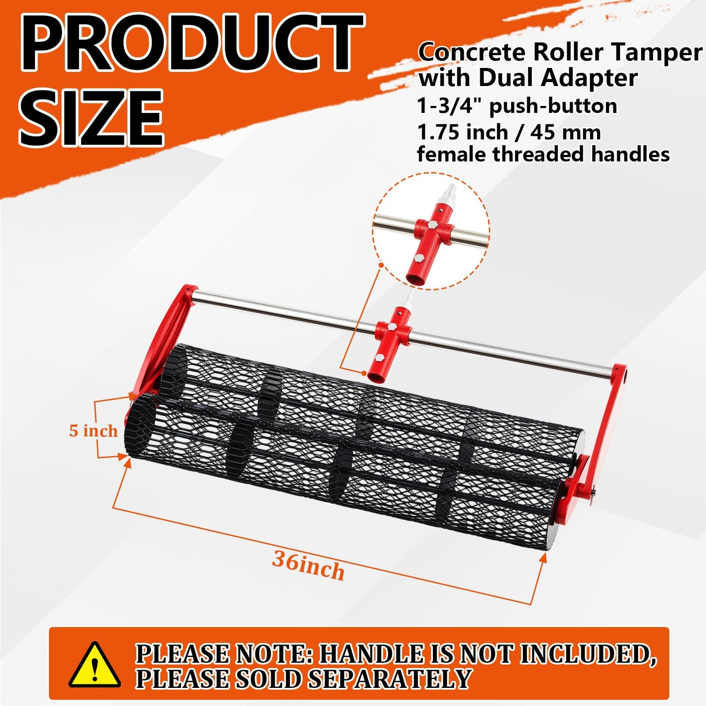 Lounsweer 36 Inch Concrete Roller Tamper Comes with Dual Adapter Concrete Double Roller Tamper without Handle for Smoothing Leveling and Compacting Fresh Surface