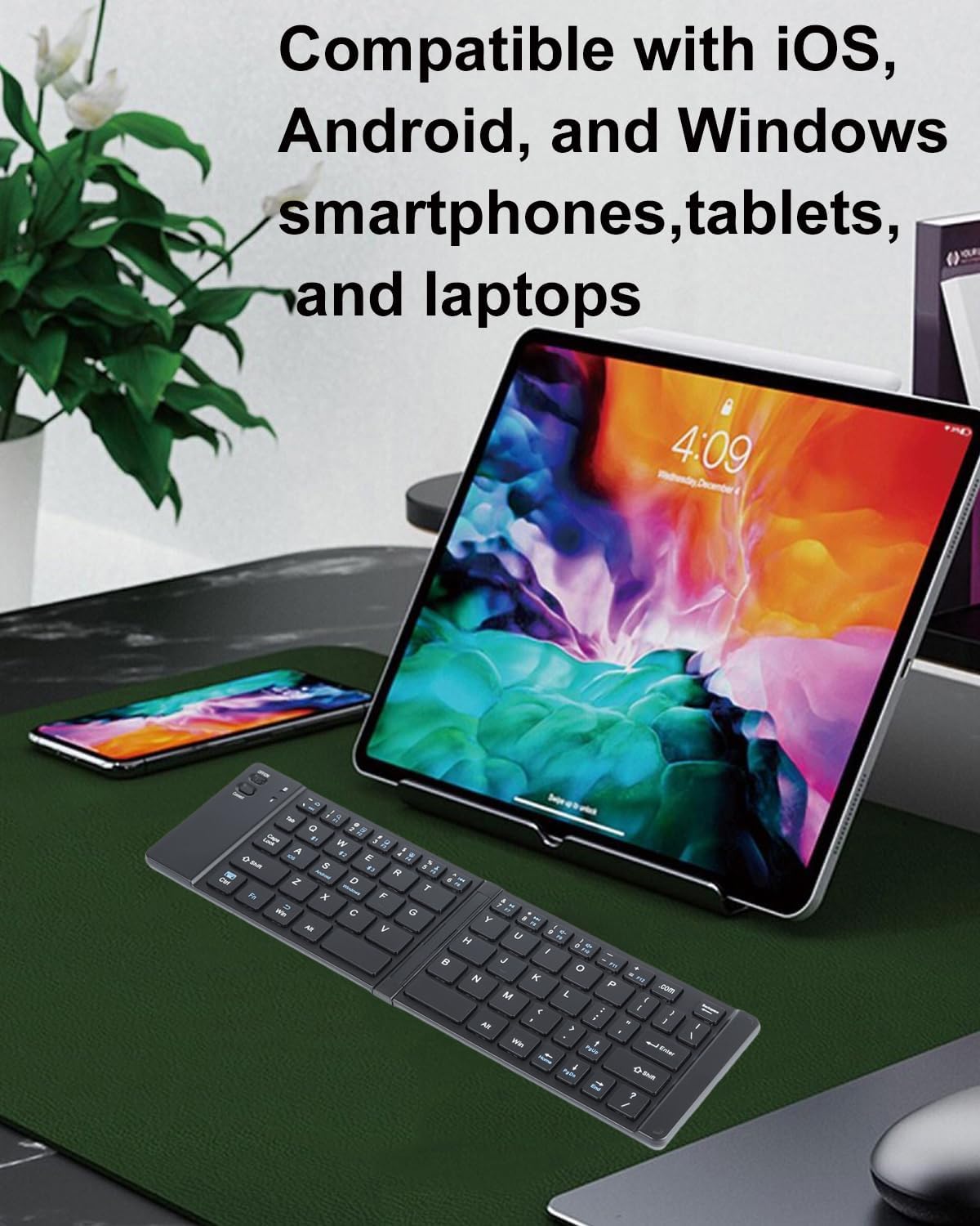 SHARE SUNSHINE Wireless Keyboard Foldable Bluetooth keyboard Slim Small Quiet Portable Compact Handheld Full Size