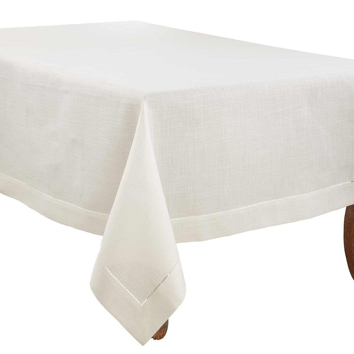 SARO LIFESTYLE Hemstitched Border Tablecloth, Ivory, 70"x140"