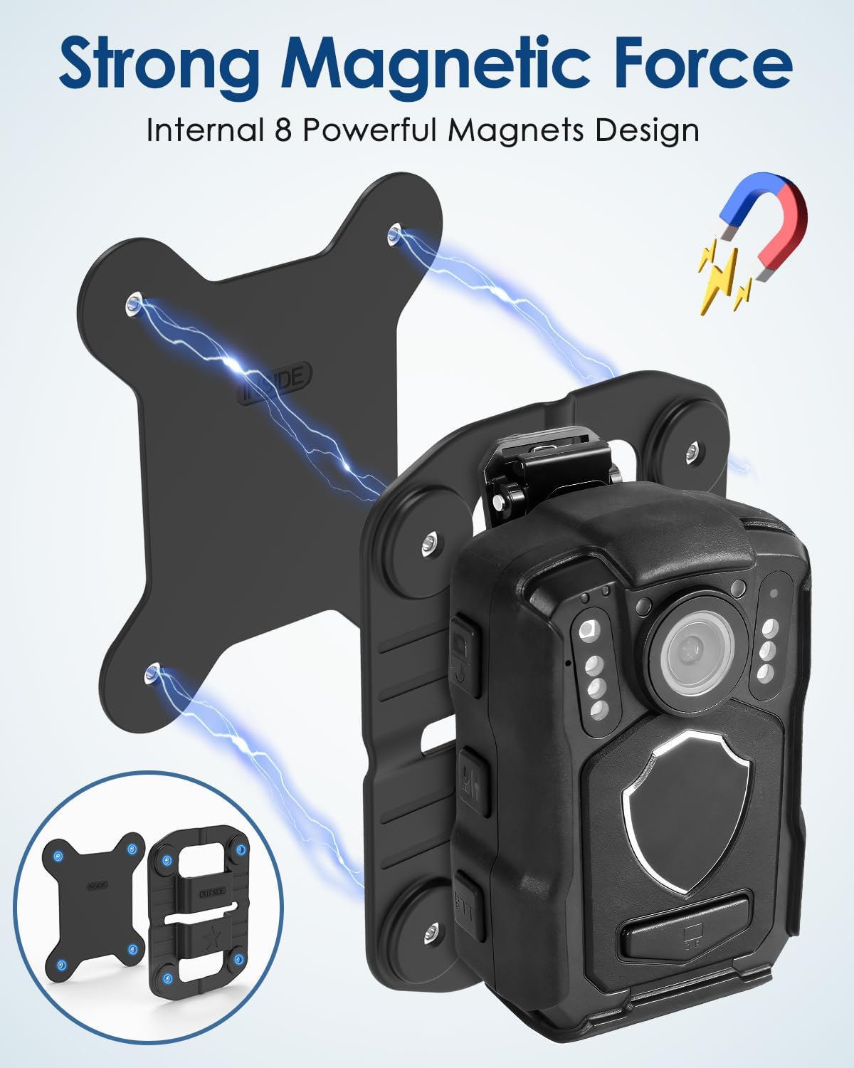 CXVKML Mount,8pcs Body Cam Magnet Magnets Style,Strong Magnet Camera Holder Fit for All Models Police Body Cam, Stick