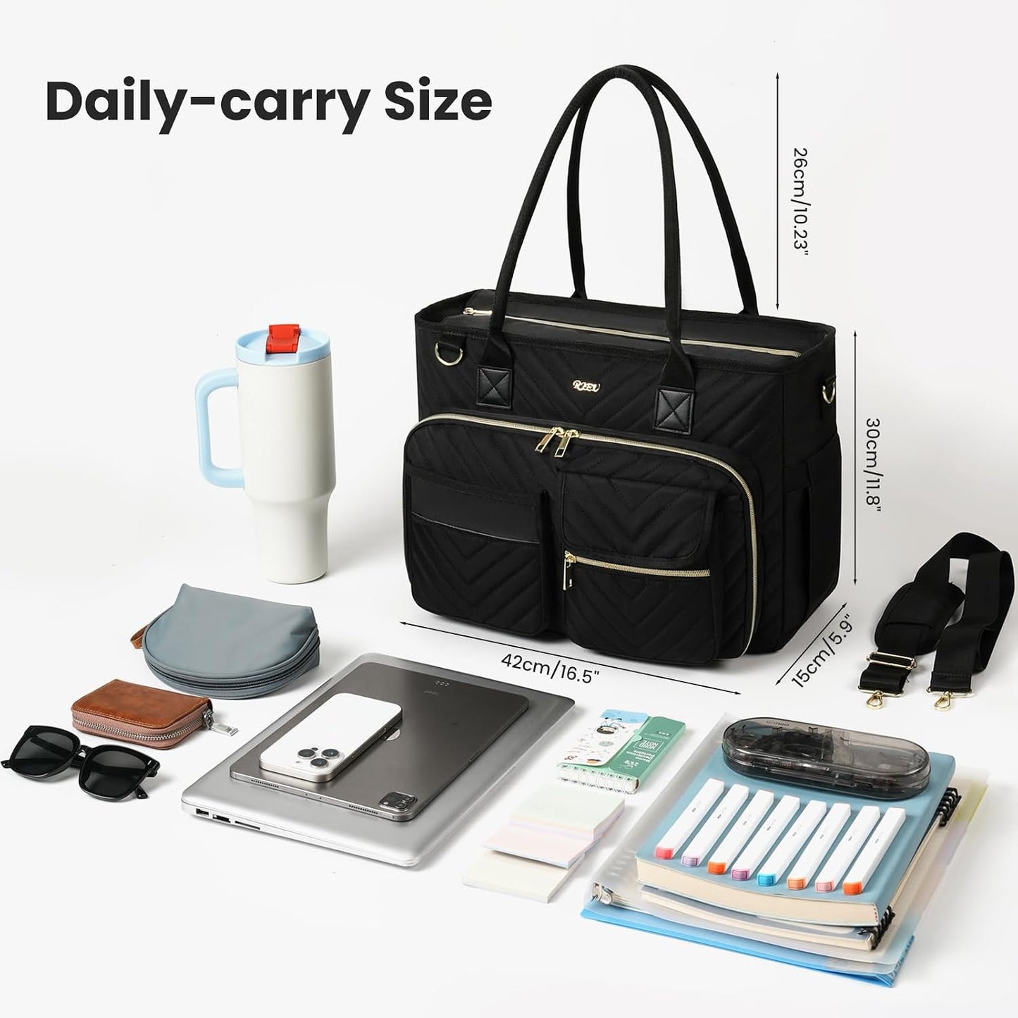 Stylish Teacher Tote Bag for Women - Spacious Work Bag with Laptop Compartment and Shoulder Strap