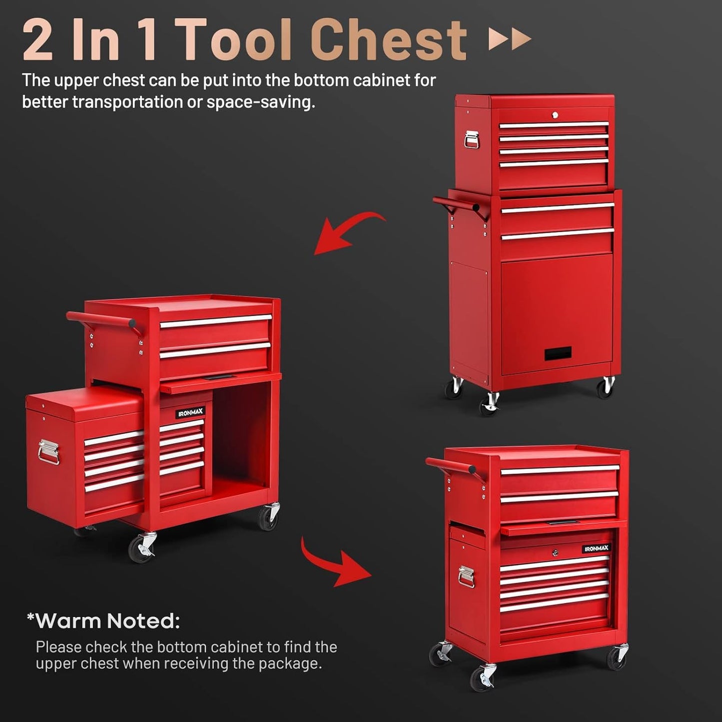 Goplus 6 Drawers Tool Chest, 2-in-1 Rolling Tool Box with Universal Lockable Wheels, Protective Liner, Detachable, Auto Lock, Metal Tool Storage Cart, Heavy Duty Tool Cabinet for Garage Shop
