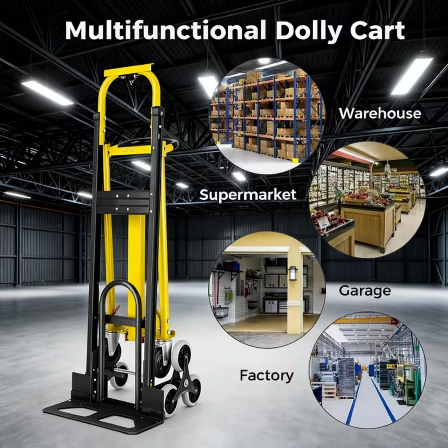 Heavy Duty Stair Climbing Hand Truck - 1000 LBS Capacity 4-in-1 Convertible Dolly Cart, Foldable Platform Utility Cart for Moving Boxes, Industrial Grade Steel Construction(Yellow)