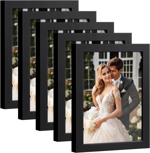 HappyHapi 4x6 Picture Frame Set of 5 - Black Gallery Wall Frames for 3.5x5 or 4x6 Photos