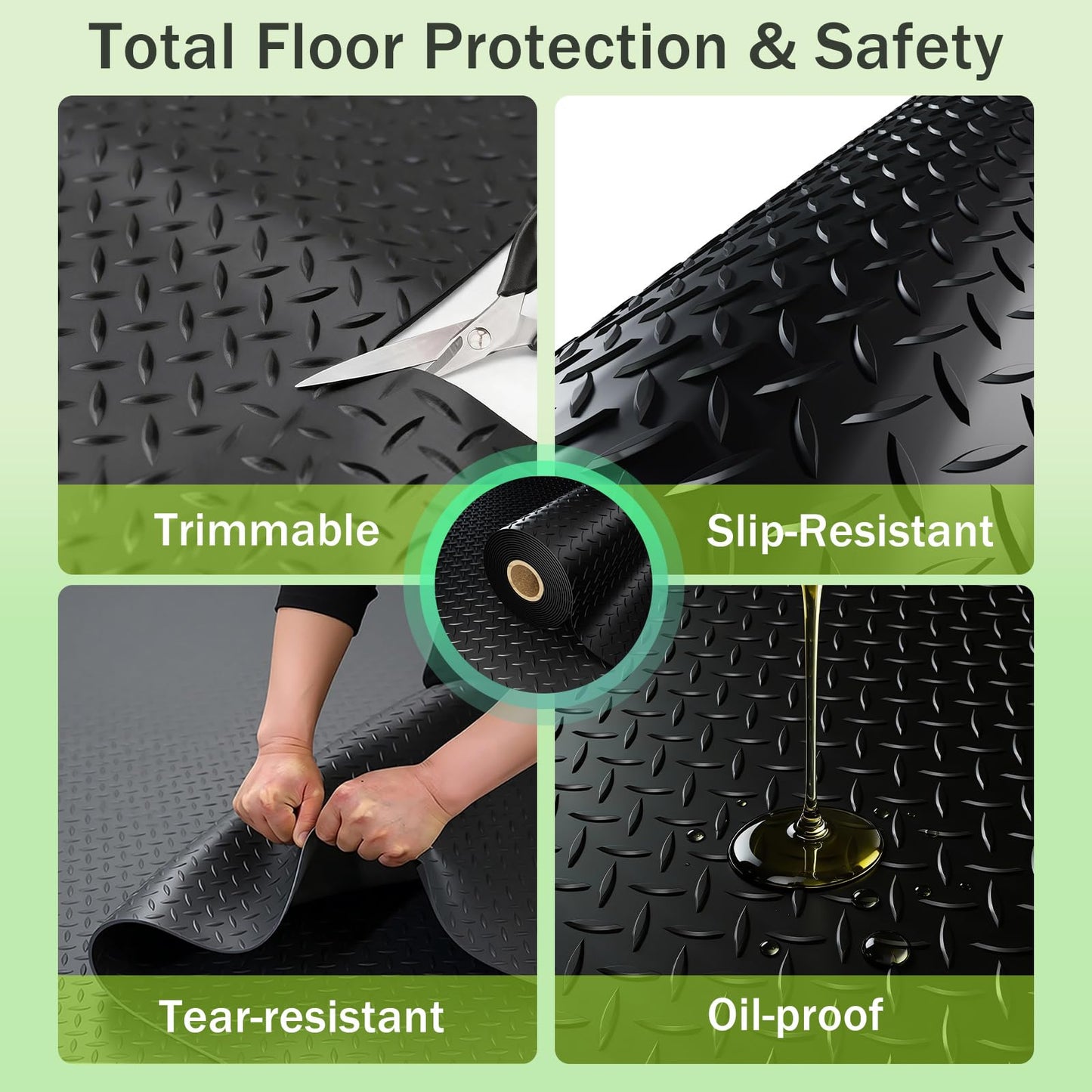 FomanXtre 8x20 FT Garage Floor Mat, 2.8mm Thickened Flooring Roll for Under Car Diamond Plate PVC Rubber Mat with 20 Pcs Tapes, Non-Slip Floor Mat for Garage, Warehouse, Gyms, Trailer,Black