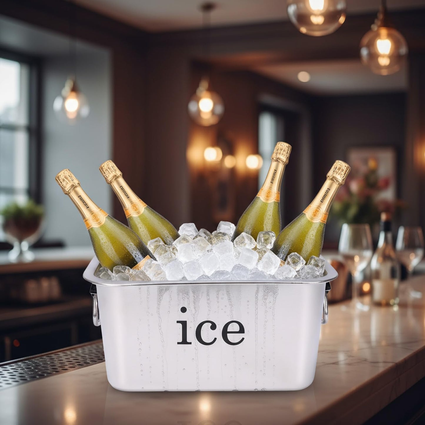 12L Ice Bucket for Freezer,Stainless Steel Ice Cube Bin with Handle,Large Capacity Ice Container Champagne Bucket Carry Drink Storage Cooler,Halloween Ice Buckets for Parties