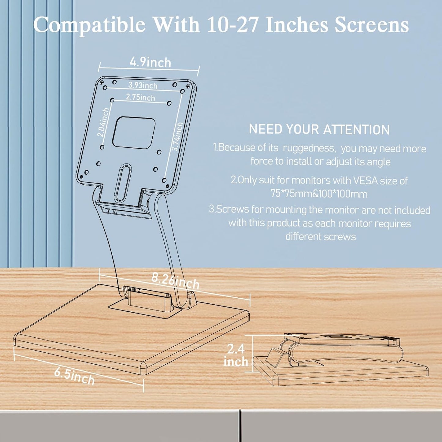 babibobibibi 75x75mm/100x100mm Babibobibi Foldable VESA Stand - LCD/PC Monitor Mount, Black, Lay Flat, Single Monitor