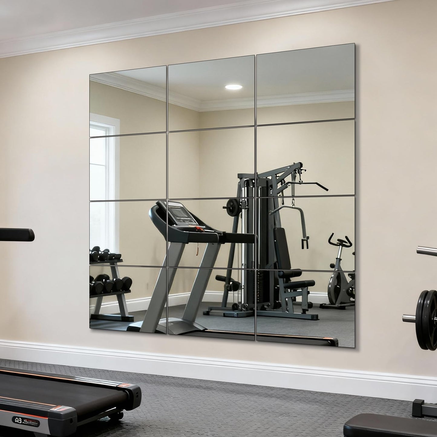 yuzeyurun 12Pcs 12″×14″ Glass Gym Mirror for Home Gym, HD Wall Mirror Tiles for Home Gym, Bedroom, Living Room, Door, Closet