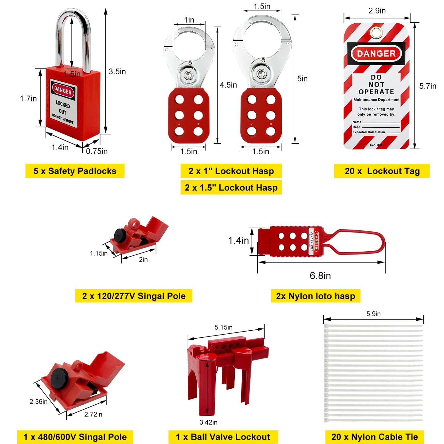 JOJOMARK Lockout Tagout Kit Electrical Loto - Group Lockout Hasps, Lockout Tags, Safety Padlocks with Number, Nylon Ties with Tool Box