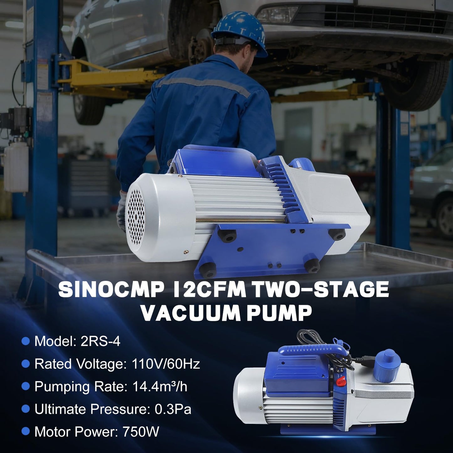 SINOCMP 12CFM Vacuum Pump 1HP Double Stage 110v 60HZ Air Conditioning Vacuum Pump HVAC Air Tool Rotary Vane for Auto Manifold Refrigerant Systems