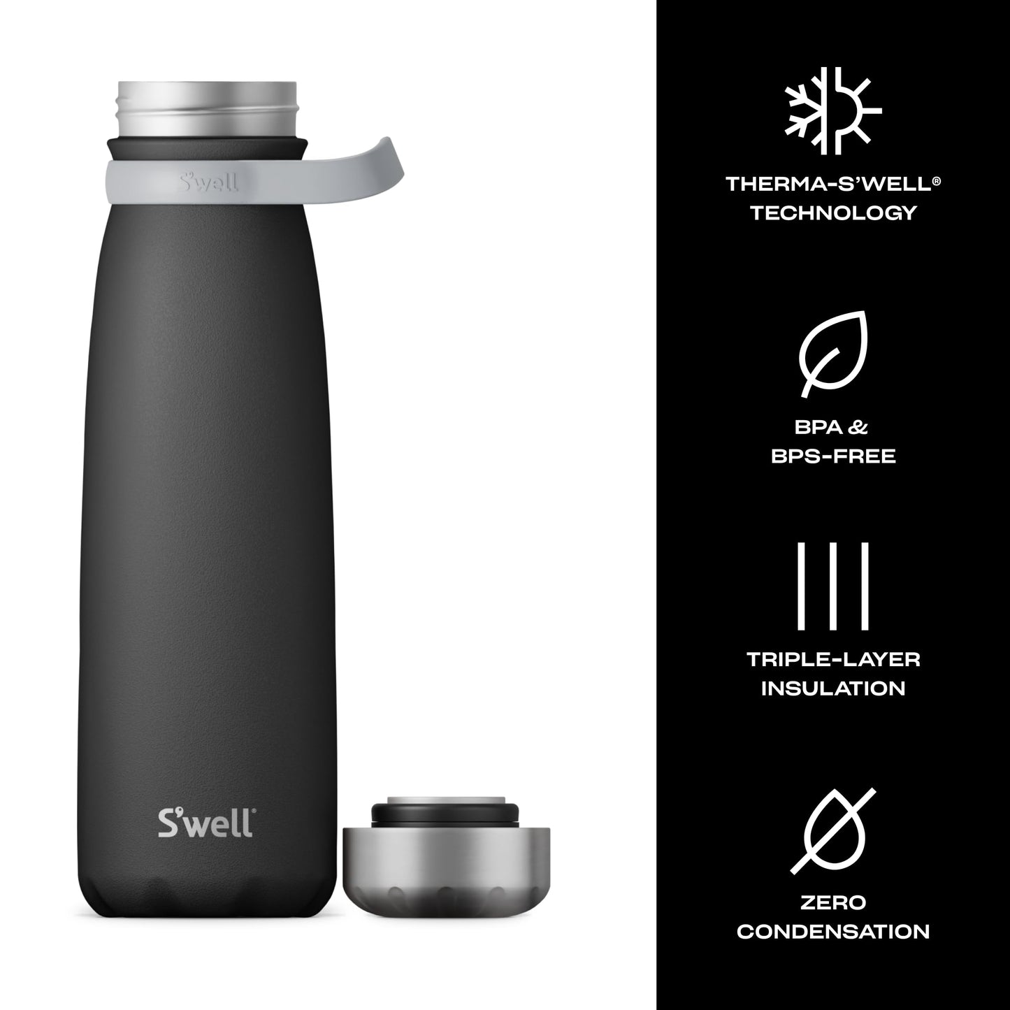 S'well Stainless Steel Traveler With Handle, 40oz, Onyx, Triple Layered Vacuum Insulated Containers Keeps Drinks Cold for 60 Hours and Hot for 20, BPA Free, Easy Carrying On the Go