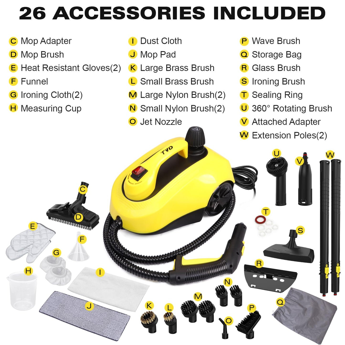 TVD Heavy Duty Steam Cleaner For Home, Steamer For Cleaning with 26 Accessories, Steam Mop With 5M Extra-Long Power Cord For Hardwood Floor,Canister,Grout,Tiles,Upholstery